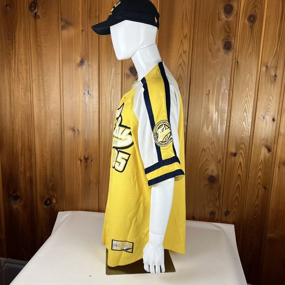 90s FUBU Jersey Baseball Button Up Mens 2XL FUBU 05 Yellow Blue Vintage Logo - Picture 5 of 9